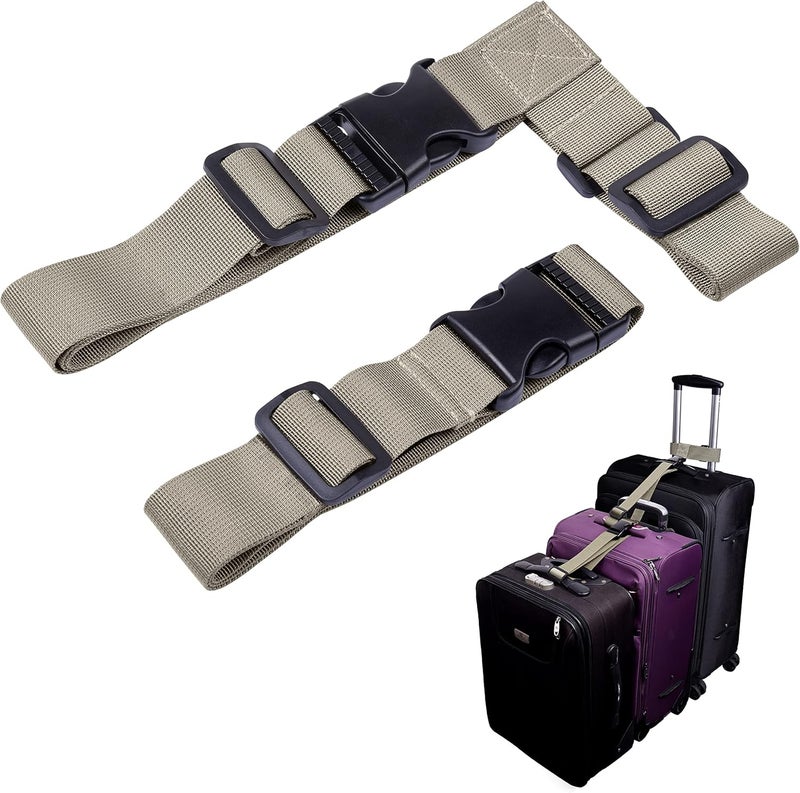Wisdompro 2 Pcs Add a Bag Luggage Strap, Heavy Duty Adjustable Suitcase Belt Travel Attachment Travel Accessories for Connecting Your Luggage Together - Khaki (T-Type and Normal) - Image 1